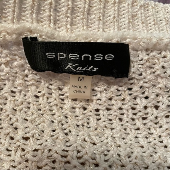 Spense Women's 1 Button Ivory Knit Cardigan Sweater Metallic Gold Thread Medium - Picture 3 of 10